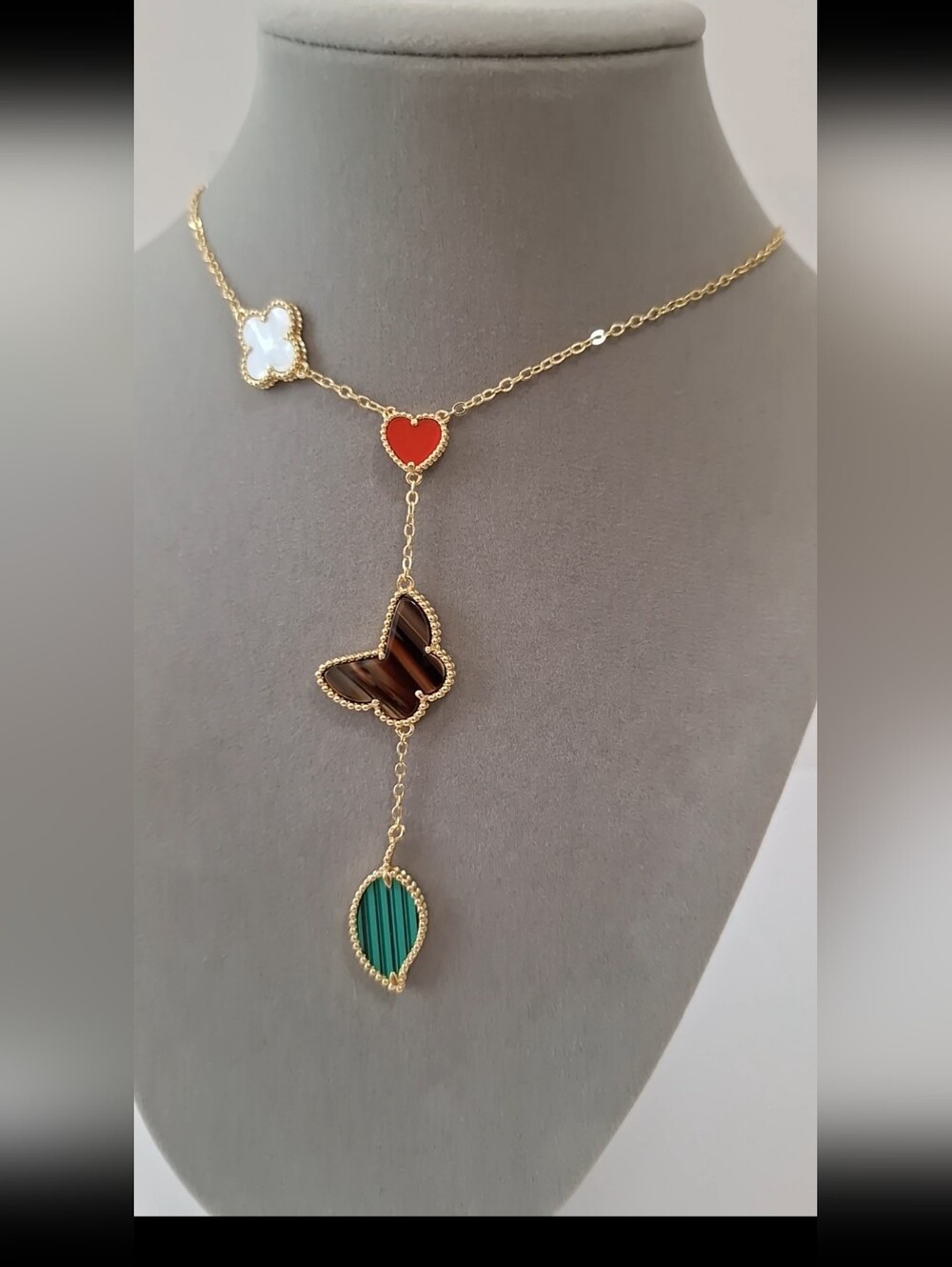 Multicolors clover ,butterfly ,heart and leaf  necklace